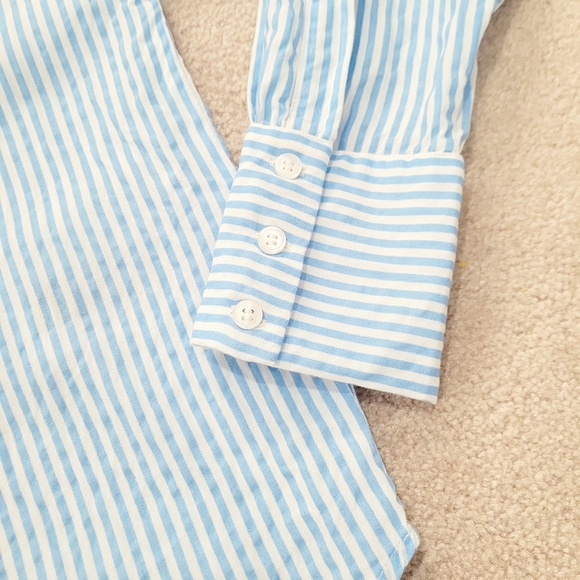 Vero Moda Woman's Oversize Size Small Button Up Shirt Blue White Stripe Blouse - Picture 7 of 14